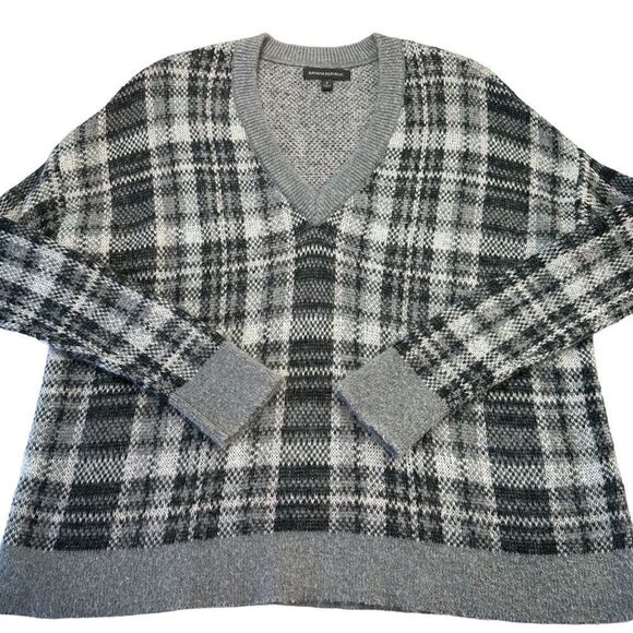 Banana Republic Oversized Plaid V Neck Pull Over Wool & Mohair Blend Sweater, S - Picture 10 of 11